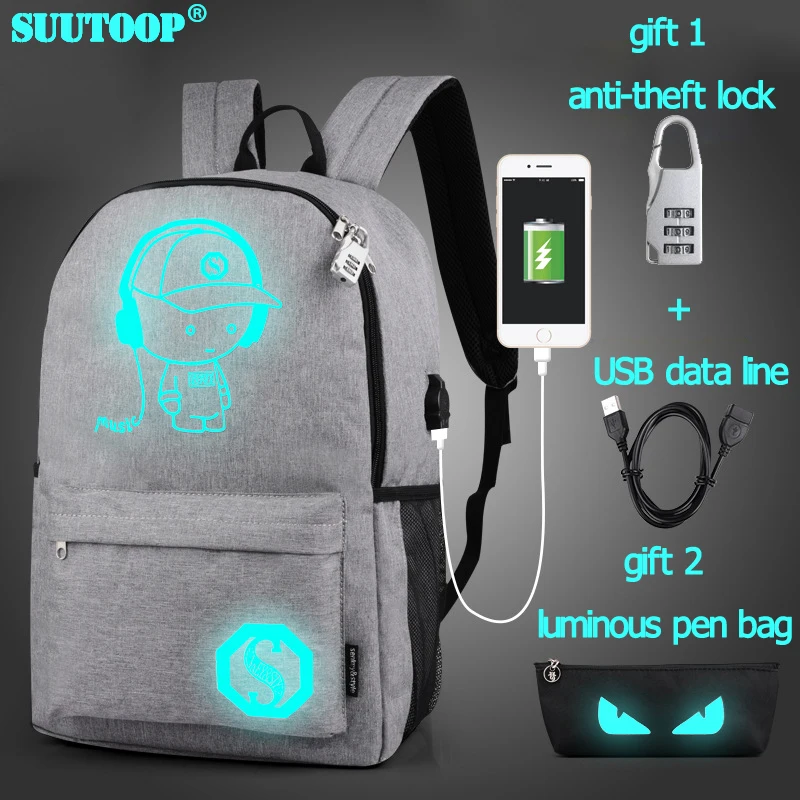 Новая USB мужская сумка музыкальная светящаяся школьная сумка унисекс для путешествий мужской подростковый рюкзак для школы Студенческая сумка для книг для мальчиков и девочек - Цвет: L  USB music gray