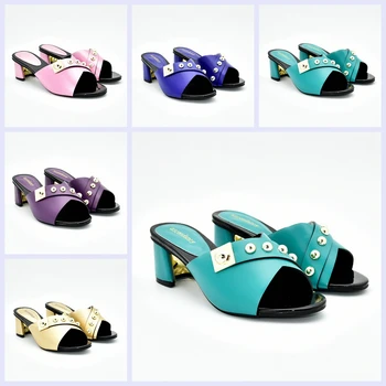 

Italian Ladies Shoes To Match Set Decorated African Shoe for Wedding Party Blue,Pink,Gold,Teal L 78-3