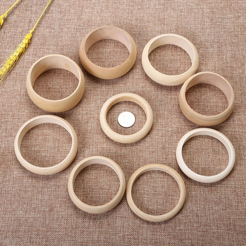 6Pcs Unfinished Blank Wood Bangle Bracelets Natural Round Wood Ring Wooden Circle for DIY Painting Craft Jewelry Making 2