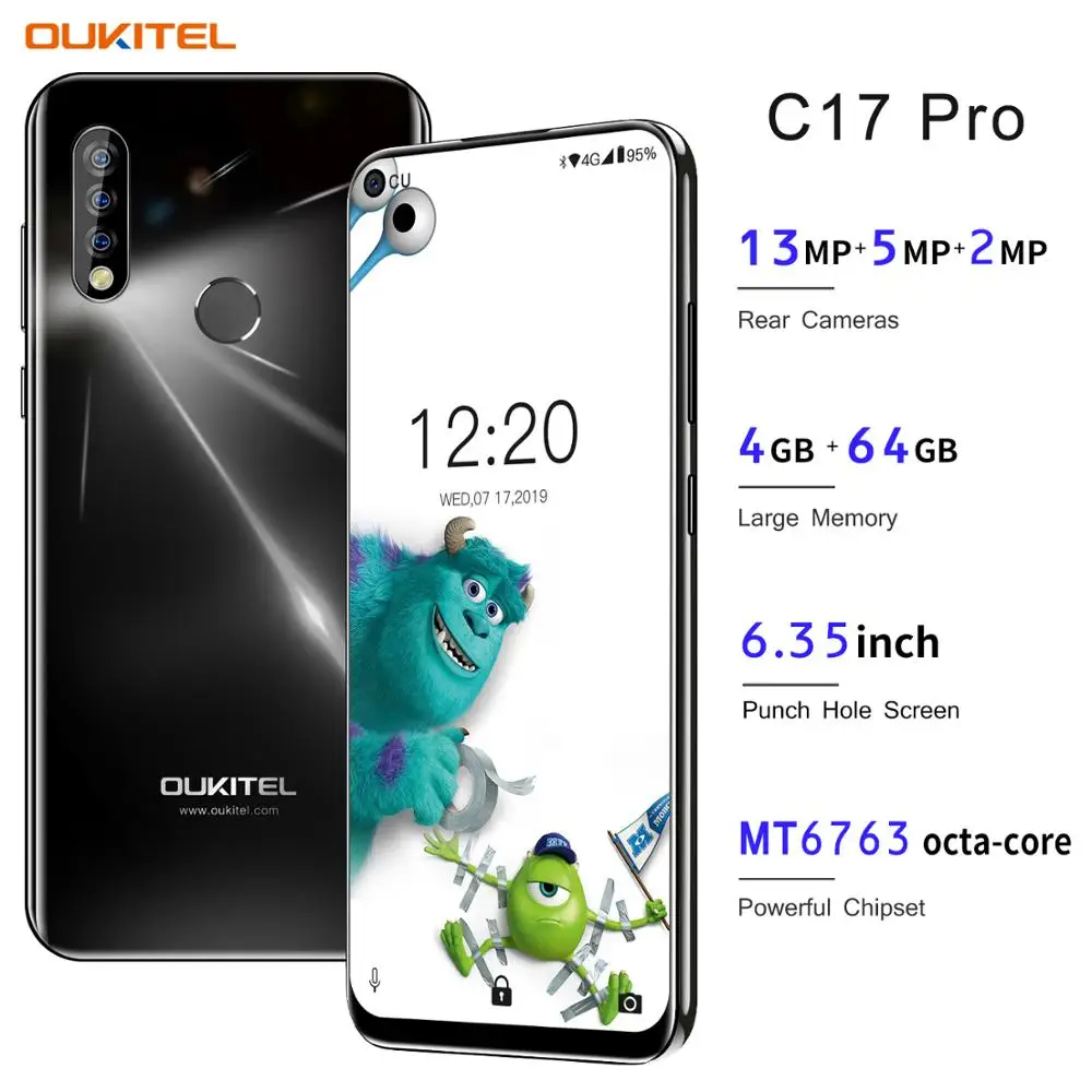 Смартфон OUKITEL C17 Pro 4 Гб+ 64 Гб, 6,35 дюймов, тройная камера, андроид 9.0, 8 ядер, 3900 мАч, двойной 4 Гб LTE телефон, распознавание лица, отпечаток пальца, мобильный телефон