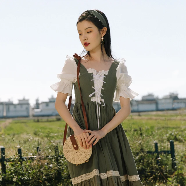 Disfraz Medieval renacentista para mujer, Vestido largo de manga corta,  vestido de vendaje de princesa de palacio verde Vintage, vestidos Retro de  Cosplay - AliExpress