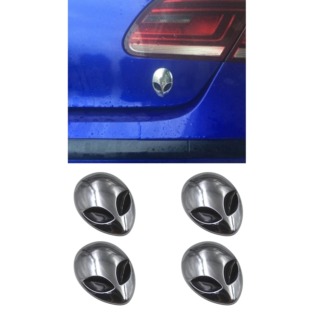Pack of 4 3D Metal Alien Head Emblem Badge Sticker Decal Car Body Exterior Cover Fender Decals