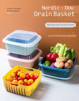 

2020 Thickened double-layer draining basket multi-functional Square refrigerator Box Kitchen gadgets fruit fresh-keeping