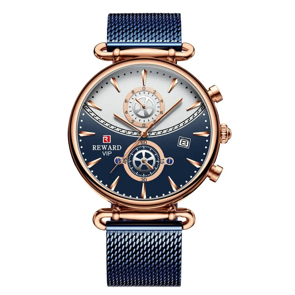 rose blue Мужские часы с водонепроницаемым хронографом, мужские часы, Топ бренд, спортивные, Авто Дата, сетка, кварцевые часы для мужчин, Relogio Masculino - Color: rose blue