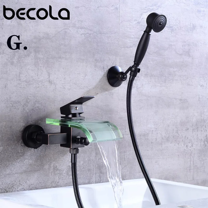 G BECOLA настенный смеситель для ванной комнаты для стекла, для ванной, для душа латунный черный смеситель для душа наборы для душа - Цвет: G