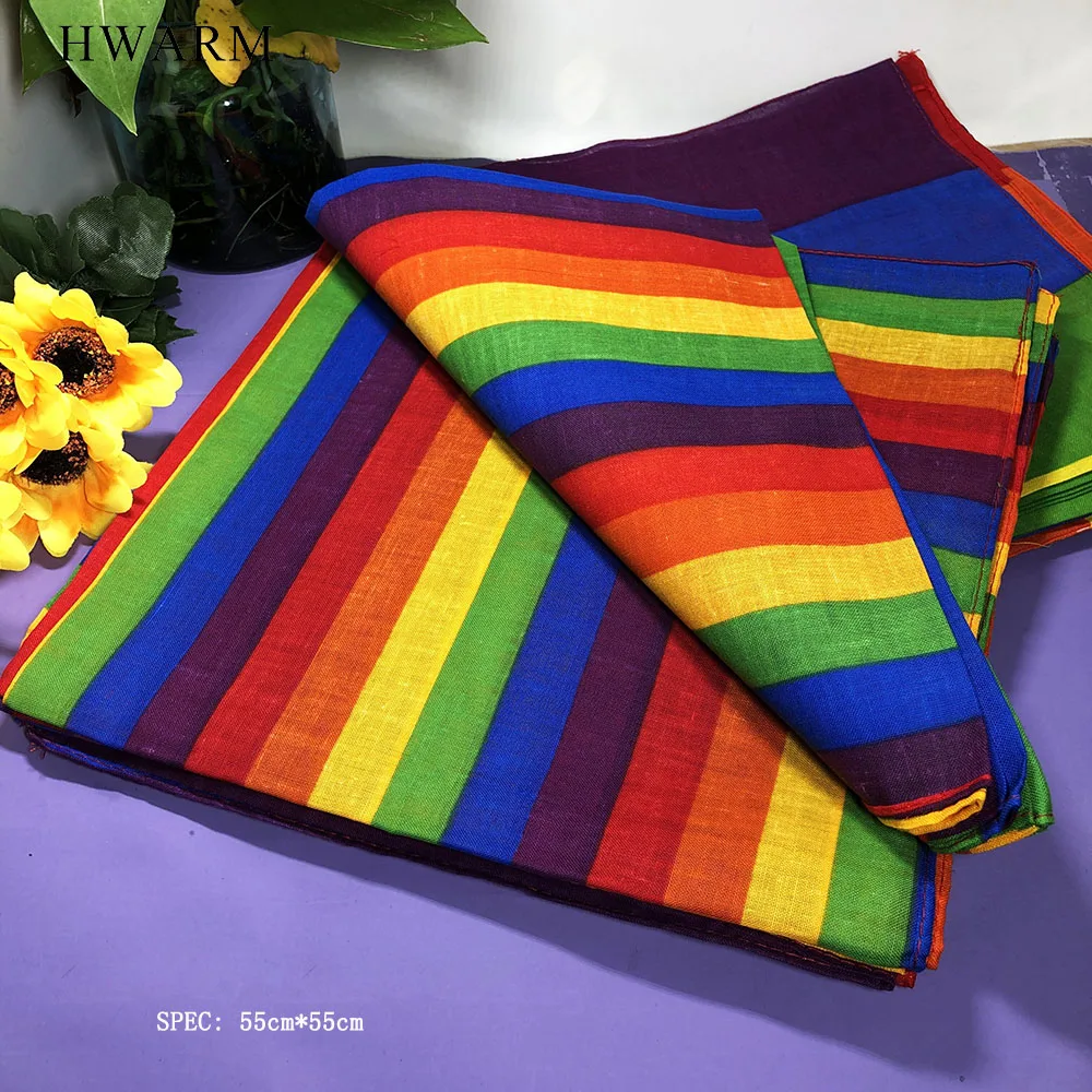 10pcs Colorful Striped Rainbow Square Towel Wrist Accessories Cotton Holiday Headdress Party Favors Parade Cosplay Decoration sports towel microfiber towel