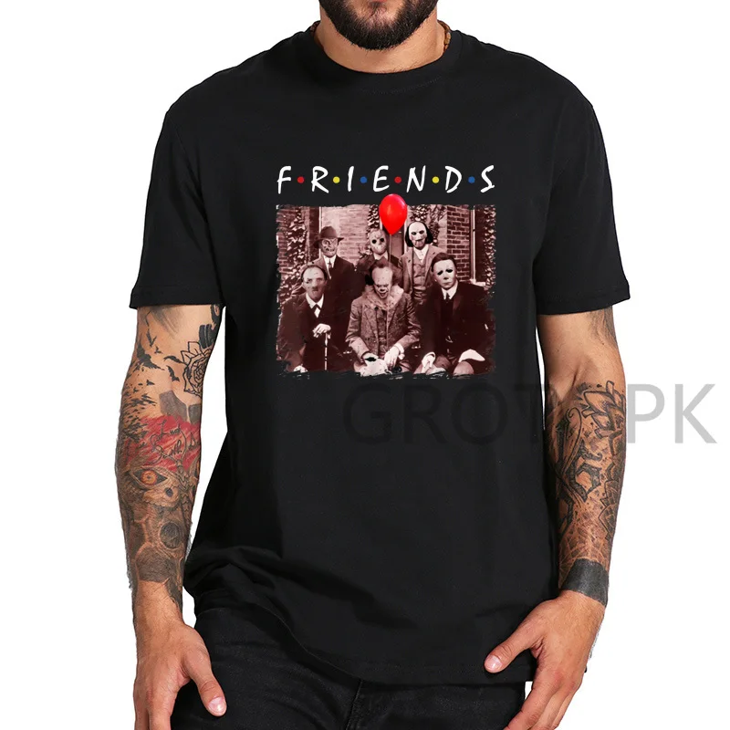 Черные мужские футболки на Хэллоуин с изображением друзей ужасов, Pennywise, майклов, Джейсона, Voorhees, хлопковая подходящая футболка, уличная одежда, Maniac Park
