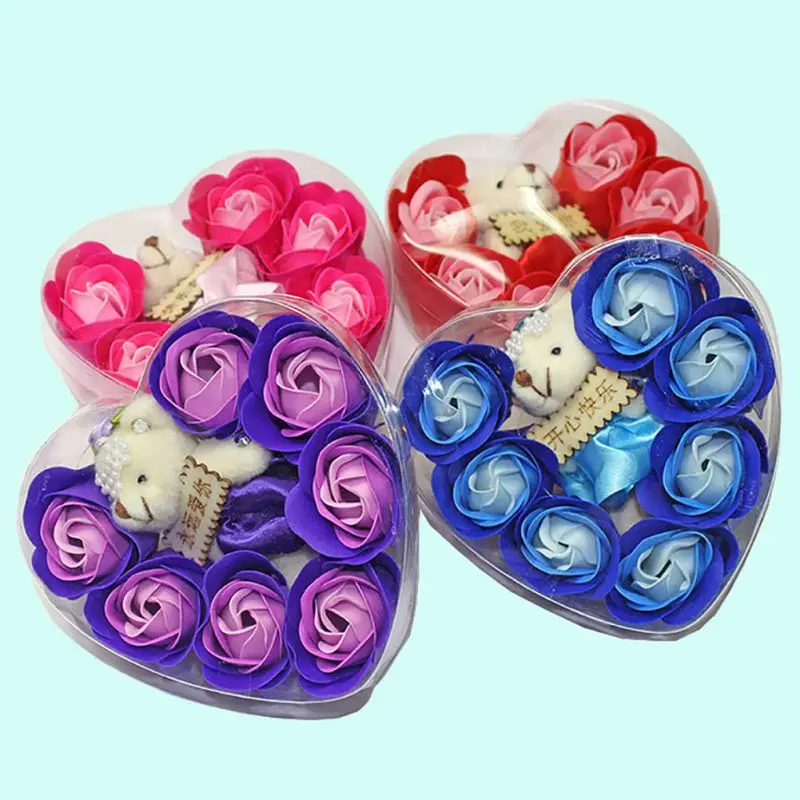 Valentines Day Gift Red Rose Teddy Bear Rose Flower Artificial Decoration Christmas Gifts For Girl Women Valentines Soap Gift