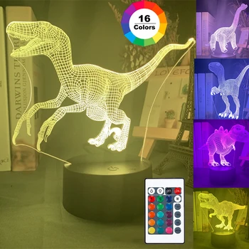 

3DLED Night Light Dinosaur Series 16 Color 3D Night Light Remote Control Table Lamp Toy Gift for Kids Christmas Family Decoratio