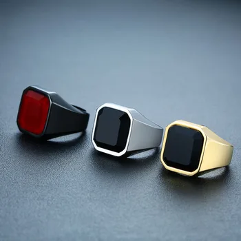 

Rock Punk Men's Ring Smooth 316L Stainless Steel Black CZ Gold Silver Color Hip Hop Rings for Men Party Jewelry