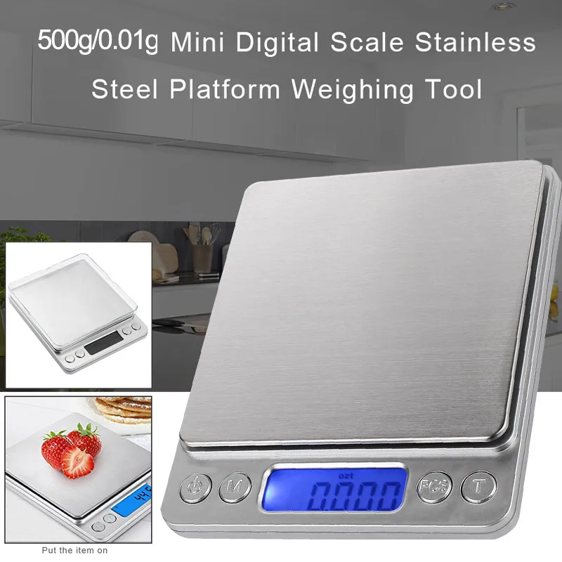Mini Scale I2000 3kg 0.1g Stainless Steel Platform Bar with Tray Jewelry Weighing Tool LCD Display Practical