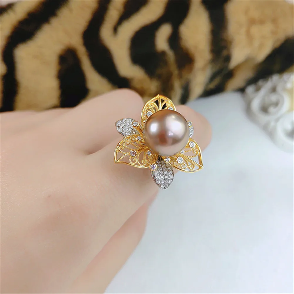 

S925 Sterling Silver Fashion Heart Pearl Ring Accessory Adjustable Ring Mountings DIY Rings Jewelry Making Gift