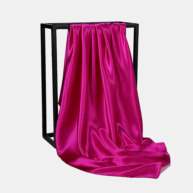 Foulard Hijab en Satin de Couleur Unie pour Femme, Châle Carré de 90cm pour Cheveux