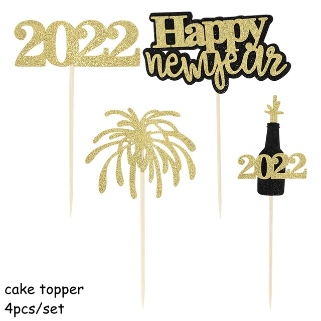 Happy New Year Decorations 2022 Christmas Balloons Decor Gold Black Disposable Tableware For Home New Year's Eve Party Ornaments B20-topper1