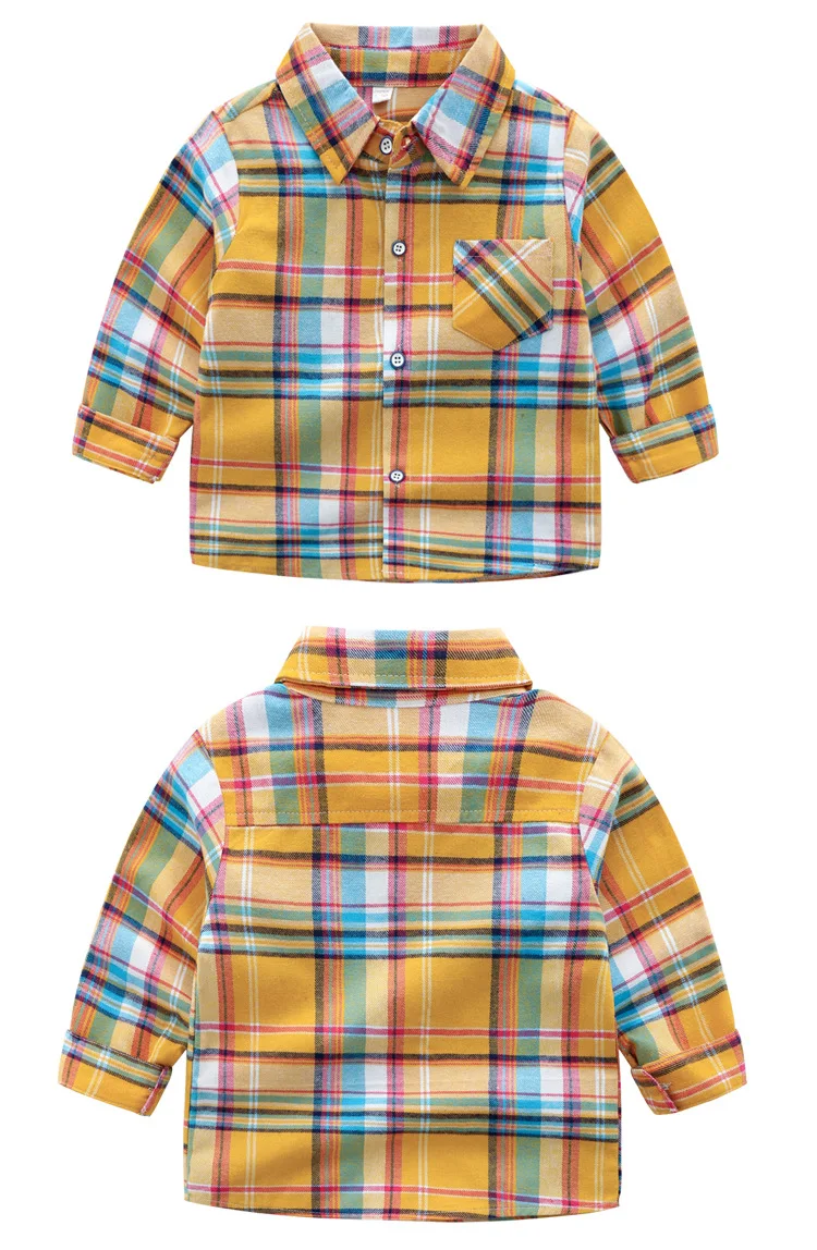 Brand Fashion Plaid Shirt for Boys Kids Long Sleeve Turn-down Collar Tee Shirt Clothes Children's Wild Top Tees Boys Blouse 2-7Y