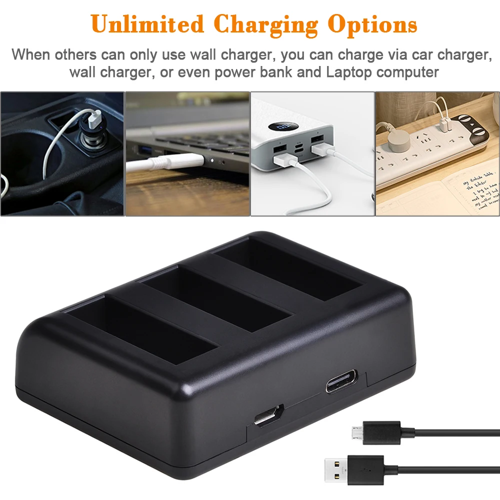 1Charger PowerTrust 1300mAh AB1 батарея+ USB зарядное устройство с портом типа C для DJI Osmo Action S порт s батареи камеры - Цвет: 1Charger