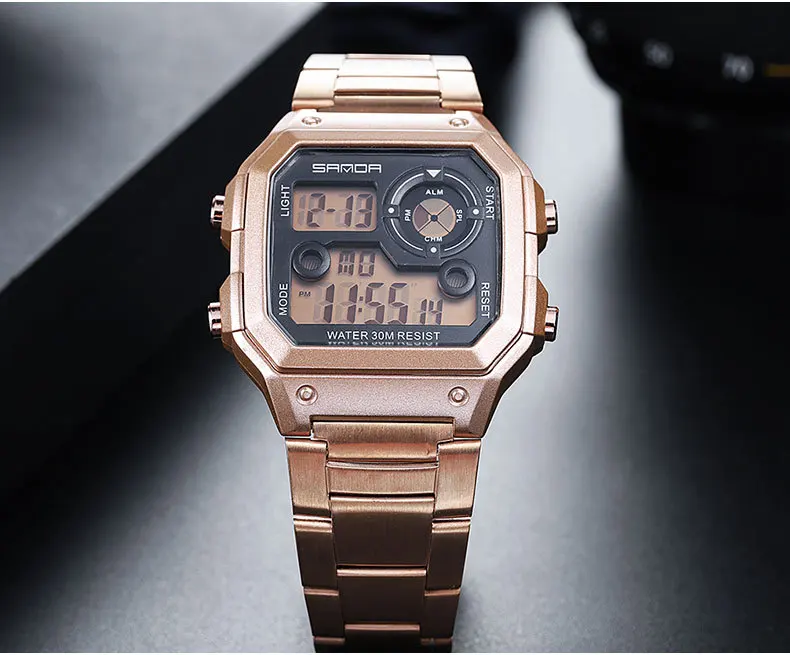 rose gold Цифровые наручные часы мужские и женские спортивные часы водонепроницаемые повседневные из нержавеющей стали часы военные часы Relogio Masculino - Цвет: rose gold