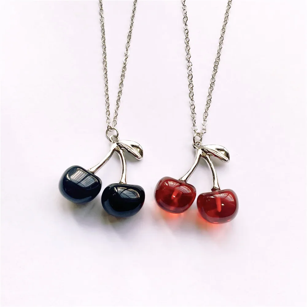 New Style Punk Red Black Cherry Pendant Metal Clavicle Chain Choker Necklace for Women Girls Birthday  Party Jewellery