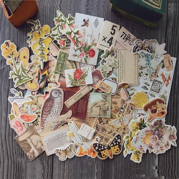 

52Pcs/Lot Creative Botany Series Die Cut Stickers Retro Flower Mushroom Owl Butterfly Bird Plant Stickers Scrapbooking Planner