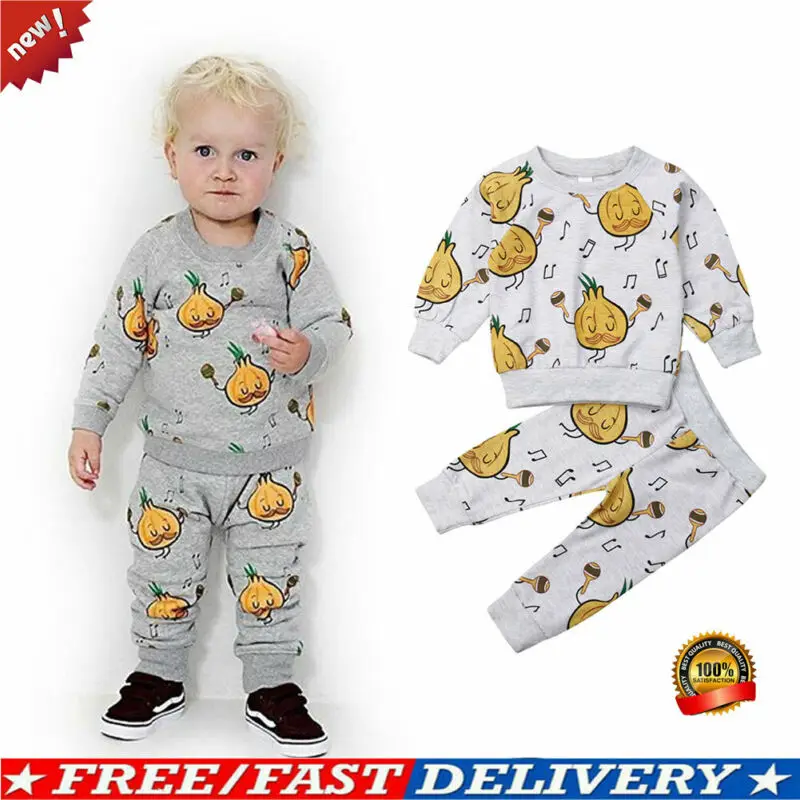 

2019 Spring Autumn 2Pcs Toddler Baby Boy Kids Long Sleeve Onion Tops Pants Autumn Cotton Clothes Children 1-4Y