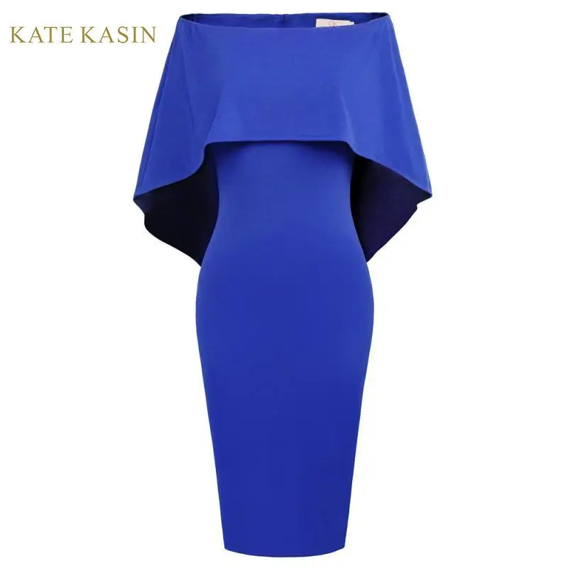 

Kate Kasin Women Off Shoulder Batwing Cape Pencil Dress Elegant Ladies Solid Color Midi Evening Party Dresses Summer 2019 Dress