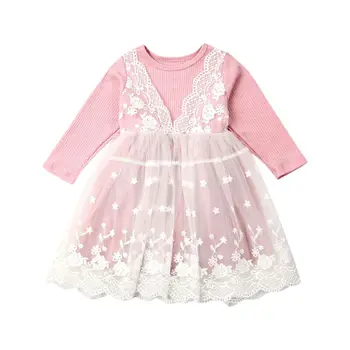 

2019 Brand Toddler Kids Girl Flower Lace Sweater Long Sleeve Princess Party Pageant Wedding Tulle Tutu Dress Clothes