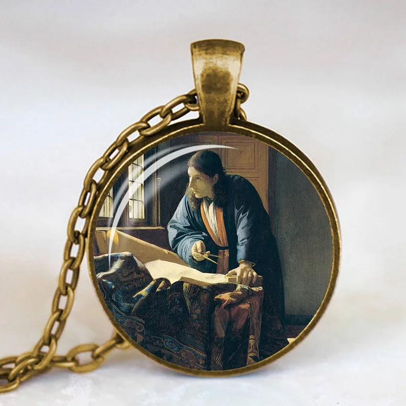 Девушка носить жемчуг Johannes Vermeer художественное ожерелье-КУЛОН Серебряная Длинная цепочка ожерелье художественное изображение ожерелье s ювелирные изделия для женщин - Окраска металла: 23