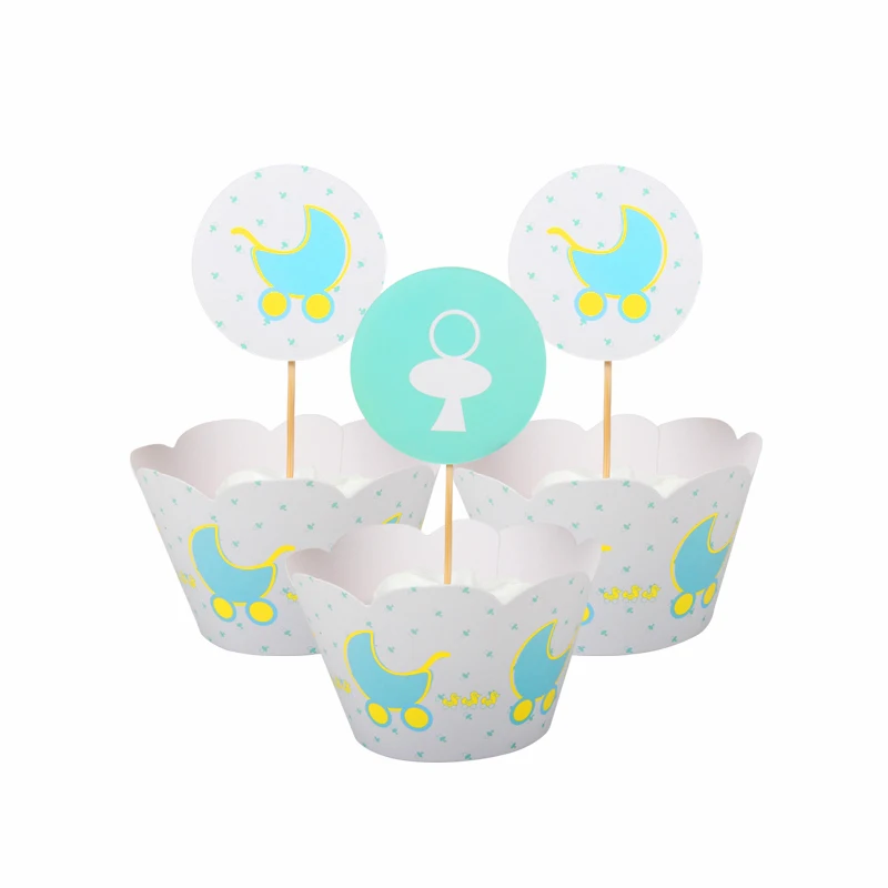 12 комплект детской коляски тема бумажные Формы для кексов торт Топпер Baby shower