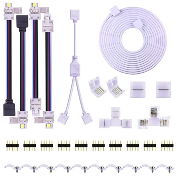 

5PIN LED Strip Connector Kit - 10mm 5050 RGBW LED Connector Kit Include 9.8FT Extension Cable, Strip to Strip Jumper