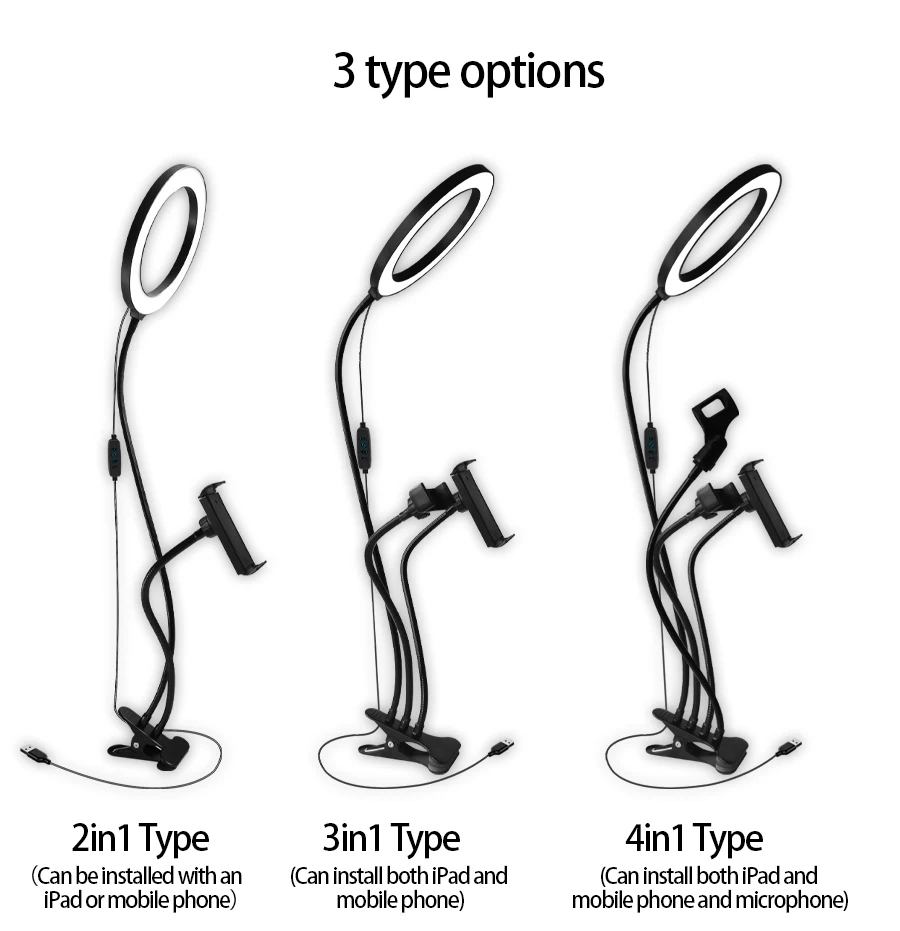 Монопод для селфи кольцо светильник держатель микрофона-8 дюймов светильник s С Гибкий Кронштейн для макияжа Youtube комплект оборудования для iPhone X/8/7 Plus