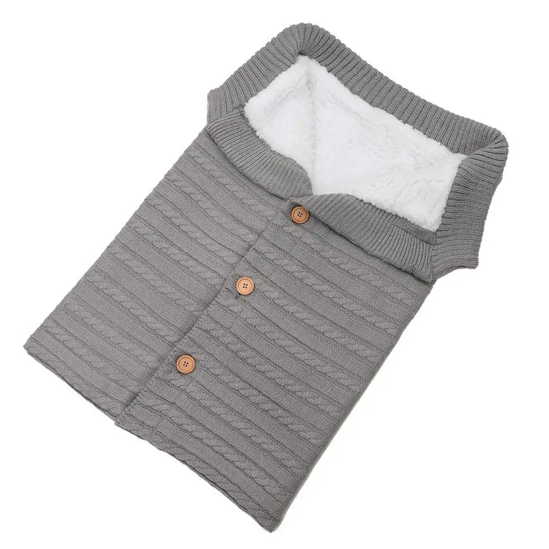 light gray Зимние теплые спальные мешки для новорожденных, вязаные пеленки с пуговицами для завёртывания для пеленания, коляска, обертывание, одеяло для сна, сумки - Цвет: light gray