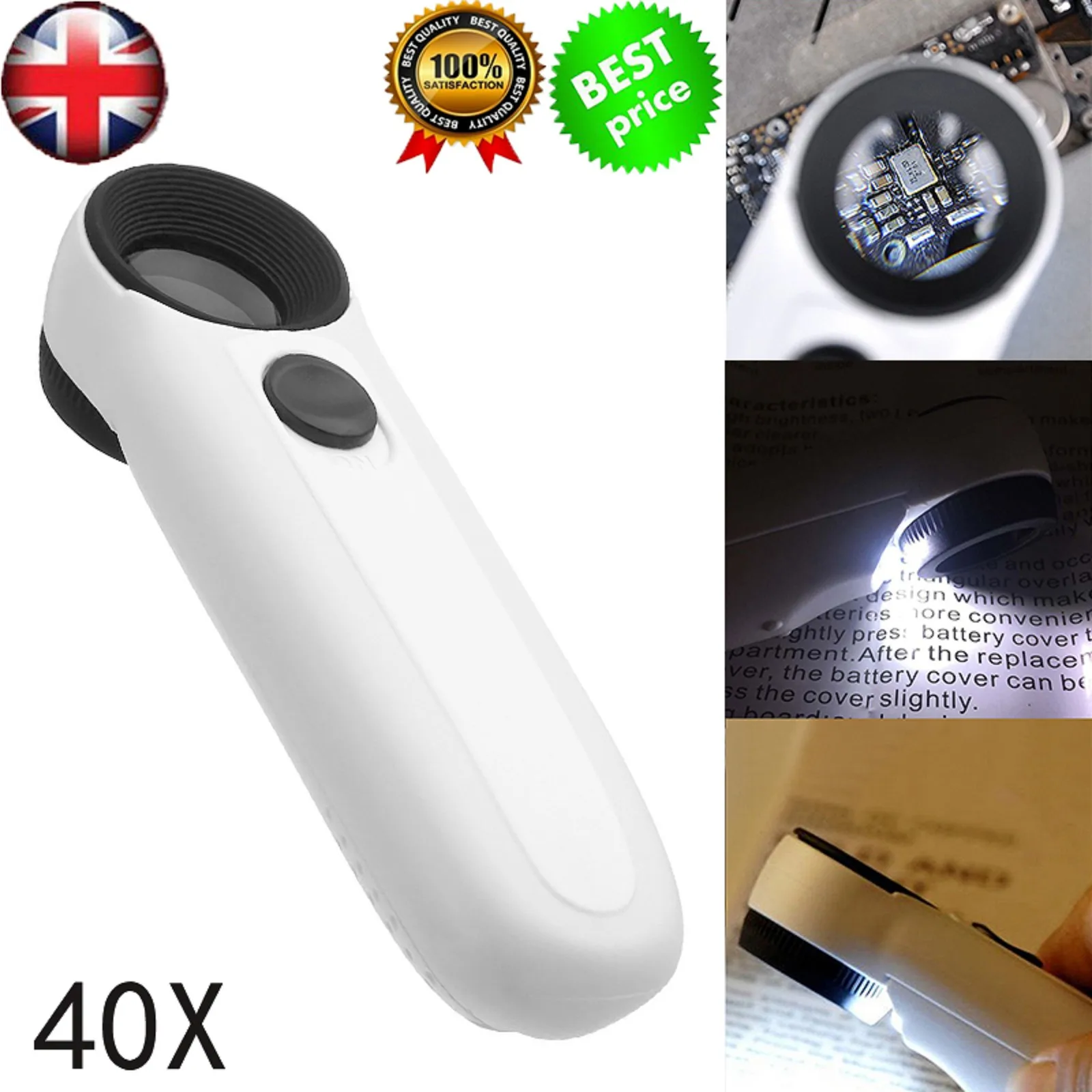 40X Magnifying Magnifier Glass Jeweler Eye Jewelry Loupe with 2 LED Light