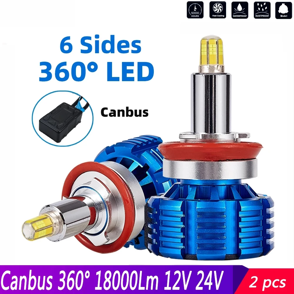 

2PCS H7 H4 Canbus Led Bulbs H1 H3 H8 H11 9005 HB3 9006 HB4 9012 360 Degree Led Headlight For Car 18000LM 5000K 6 Sides 12V Lamp