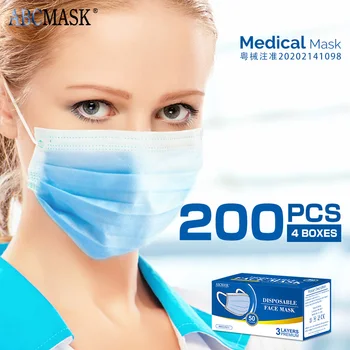 

200pcs Medical Disposable Surgical Face Masks Non-Woven Face Masks 3 Layers Filter Earloop Anti-fog Breathable Mouth Masks
