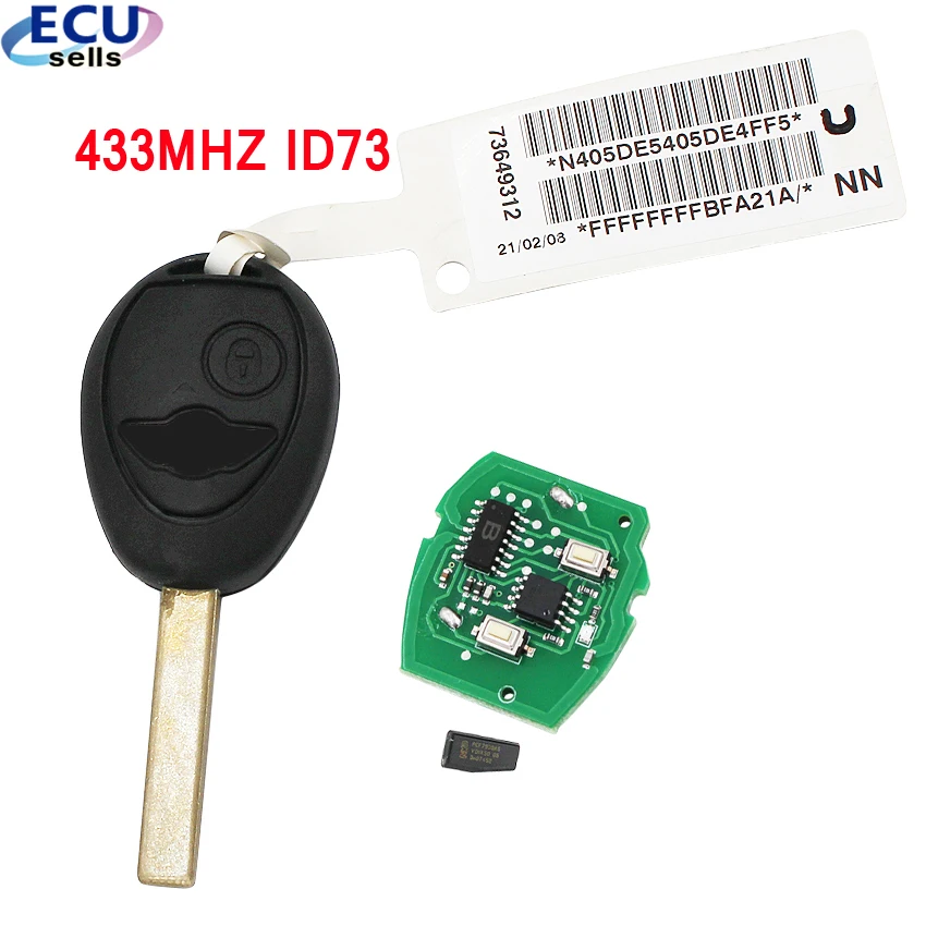 2-кнопочный дистанционный ключ 433 МГц ID73 чип для BMW Mini Rover 75 2002-2005 с кодом |