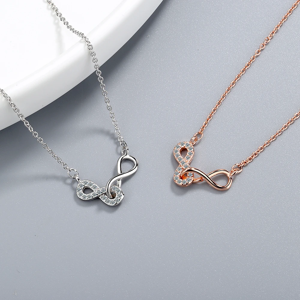 925 Sterling Silver Dainty Minimalist Double Infinity Pendant Necklace Shiny CZ Zircon Jewelry For Women Fashion Gifts S-N473 | Украшения и