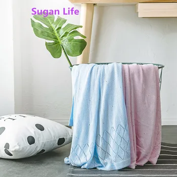 

NEW 115X125cm super soft Cotton crochet hole thin summer wrap Baby knitted Blanket Toddler kids back seat cover baby crib cover