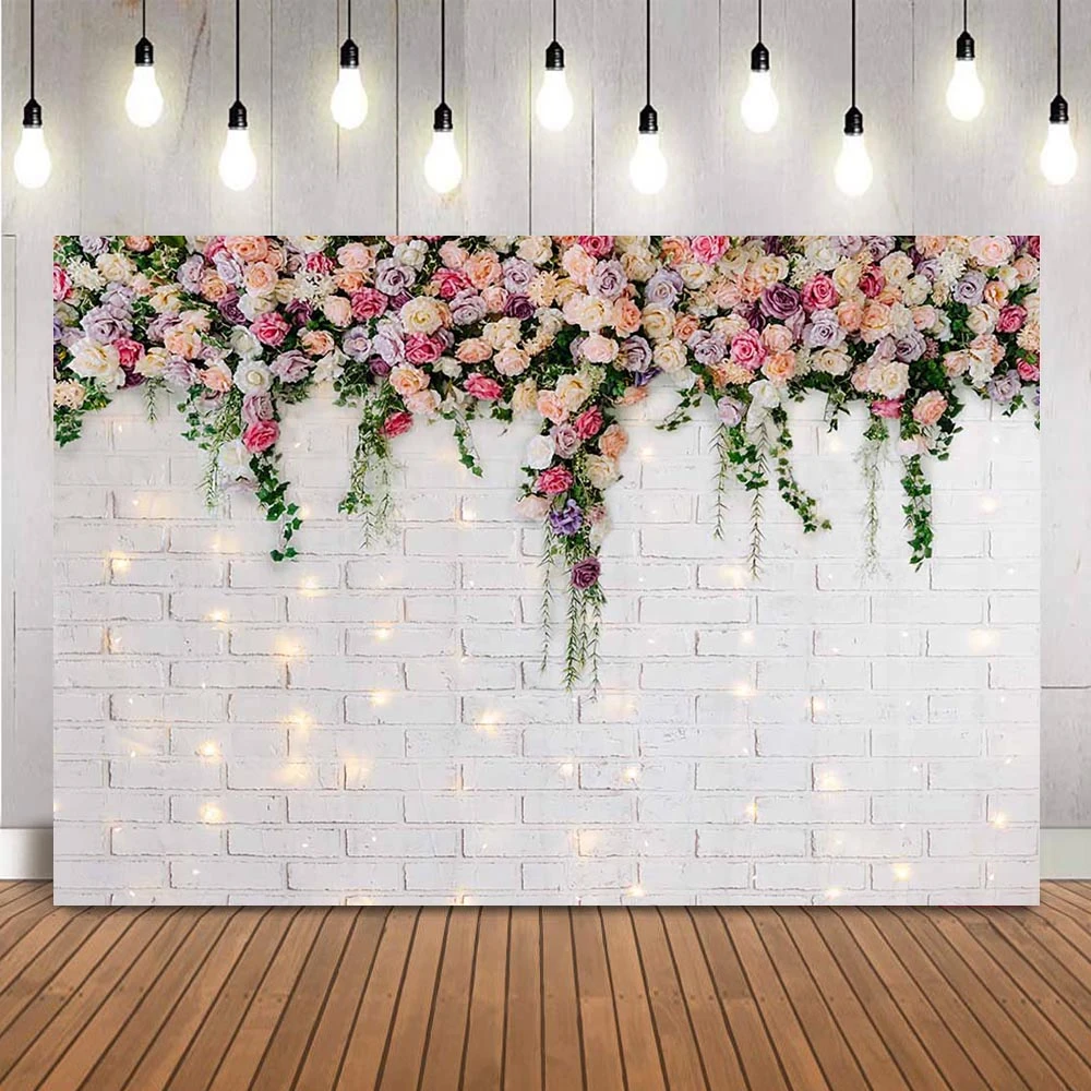 Wedding White Brick Wall Photography Backdrop Bridal Shower Floral Photo Booth  Background Studio Flowers Photocall Photo Shoot - Backgrounds - AliExpress