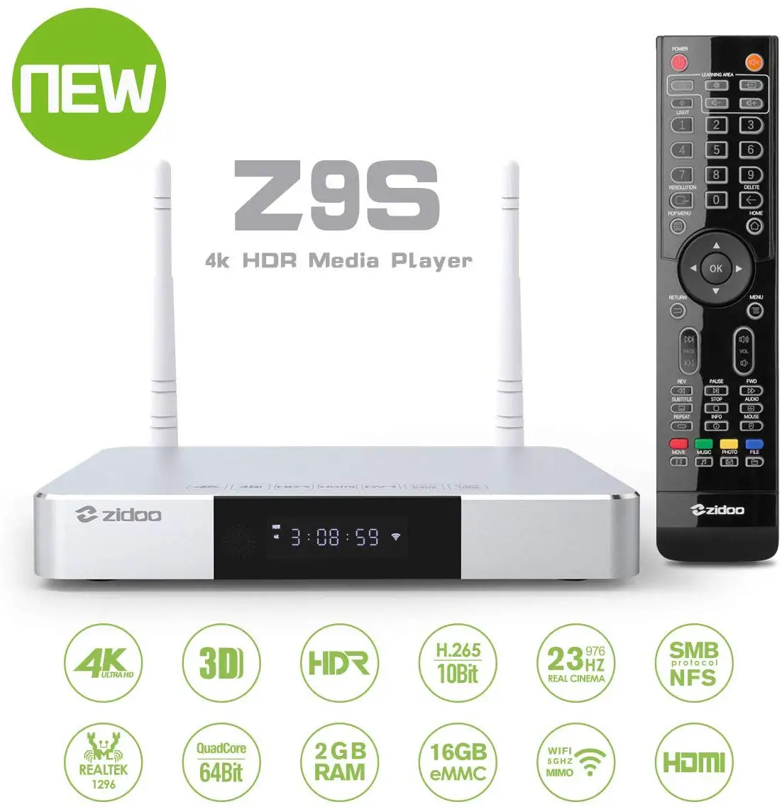 ТВ приставка Zidoo Z9S Android 7 1 4K плеер 2 ГБ 16 Двойной Wi Fi 4G 5 0G USB 3 0 BT 4 умная с бесплатным