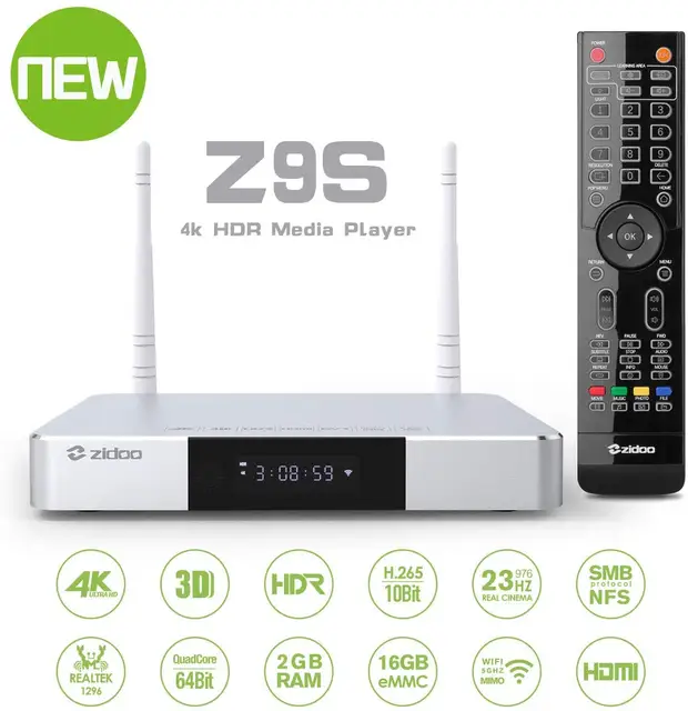 $US $155.48  Zidoo Z9S Android 7.1 TV Box 4K Player 2GB 16GB Dual-WiFi 2.4G 5.0G USB 3.0 BT 4.0 Smart TV Box wit