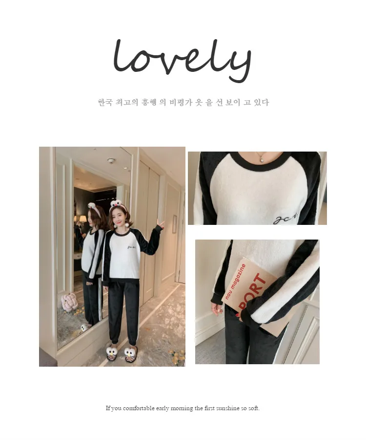 Autumn Winter Women Flannel Pajamas Sets Long Sleeve Warm Coral Female Sleep Set Cartoon Animal Sleepwear Pijama Mujer
