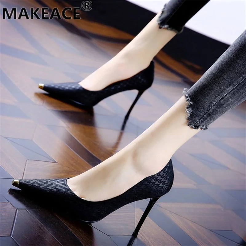 Women Shoes High Heels 9 Cm Stiletto Dress Party Fashion Pointed Toe Large Size Autumn Single Ins Leather | Обувь