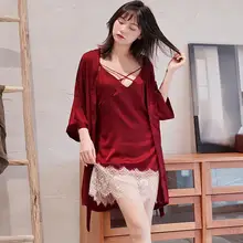 Сексуальный женский ночной халат, топ на бретелях, Пижамный костюм, весенний комплект из двух предметов, одежда для сна, Повседневная Домашняя одежда, ночное кимоно, банное платье