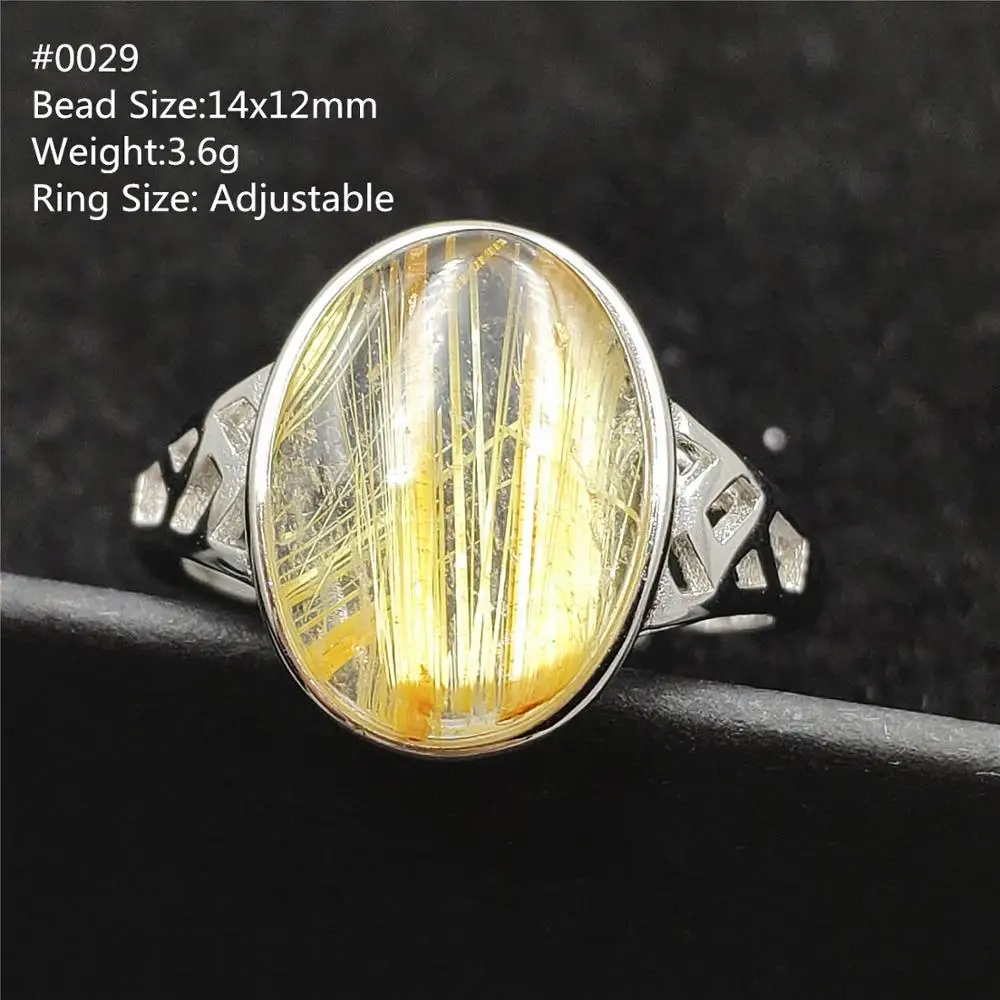 Подлинное натуральное золото Rutilated Quartz регулируемое кольцо овальное серебро для