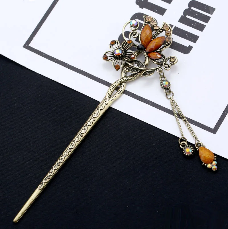 Vintage Rhinestone Butterfly Hair Stick Jewelry Wedding Hair Accessories Charm Metal Hairpins jewelry accessories hair accessory hair stick