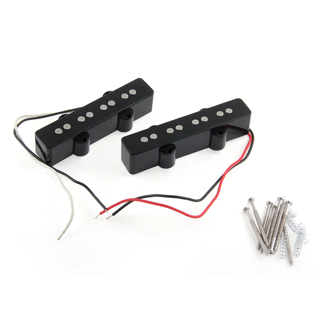 2 Pieces 4-String Noiseless Open Style Pickup for Jazz Bass Guitar Replacement Parts Black