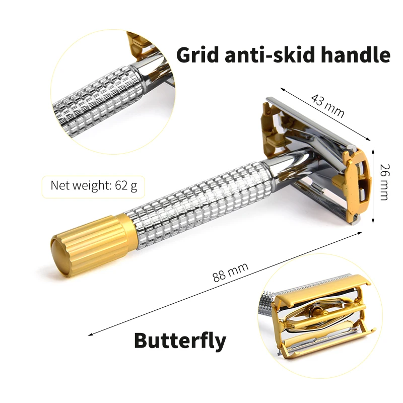 Мужская бритвенная сетка, противоскользящая ручка, цветная, подходящая для золотого процесса, Классическая бритва с двумя краями