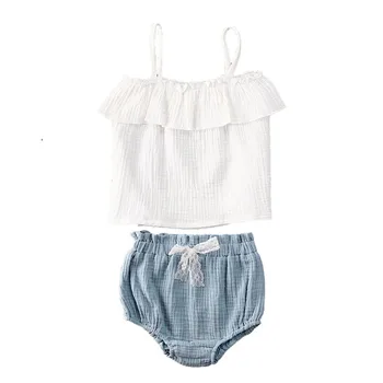 

Toddler Baby Girls Clothes Summer Cotton Linen Outfits Ruffle Halter Crop Tops Bloomers Shorts Baby Girls Casual Outfit Clothes