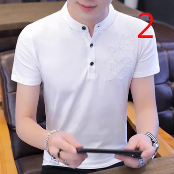 

Men's short-sleeved t-shirt Korean version of the trend of slim body clothes summer stand collar pure cotton