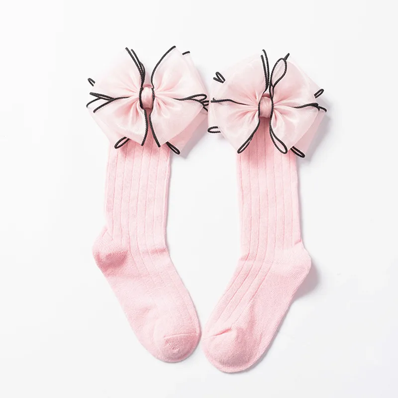 Long Pink Модные носки для новорожденных и детей с банты для маленьких девочек гольфы из хлопка для малышей ярких цветов, одна пара - Цвет: Long Pink